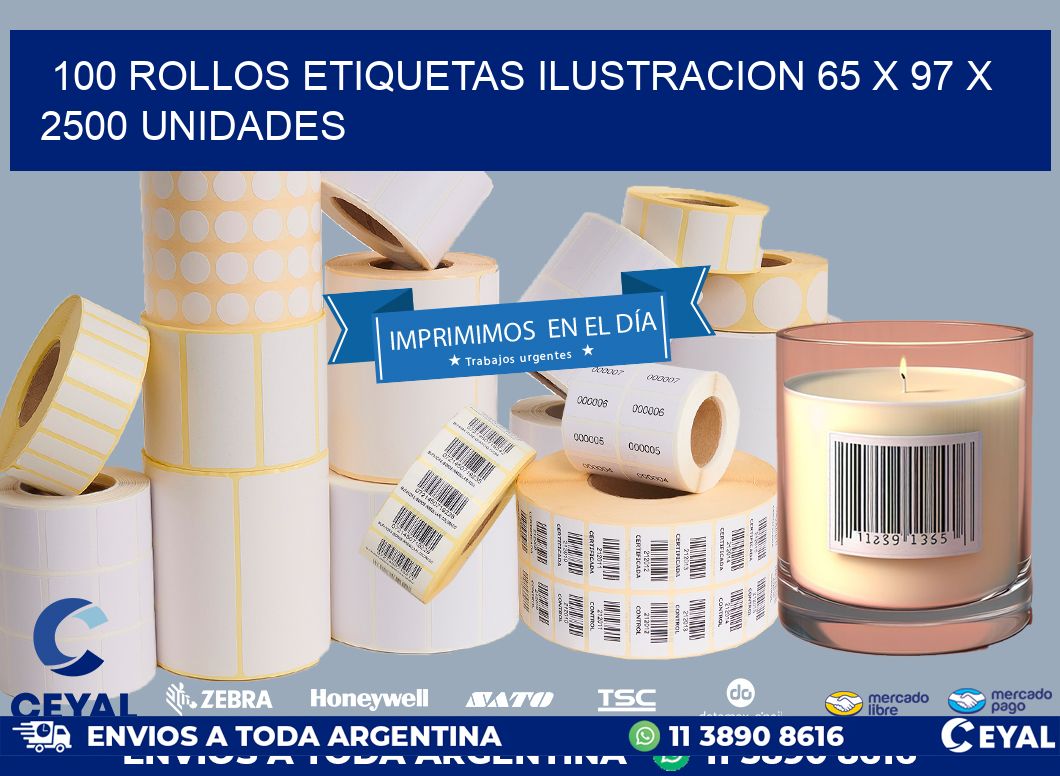 100 ROLLOS ETIQUETAS ILUSTRACION 65 x 97 X 2500 UNIDADES