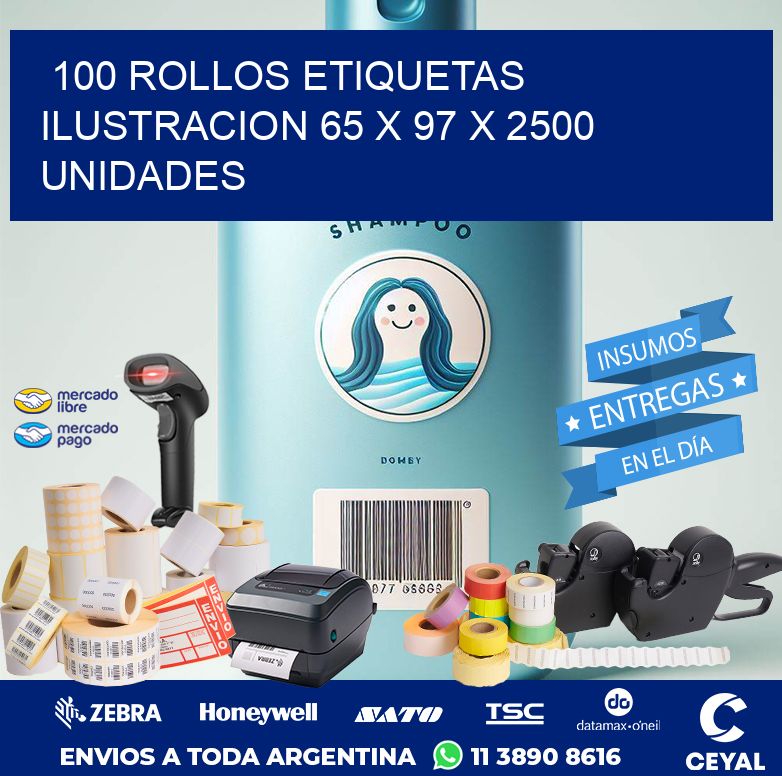 100 ROLLOS ETIQUETAS ILUSTRACION 65 x 97 X 2500 UNIDADES