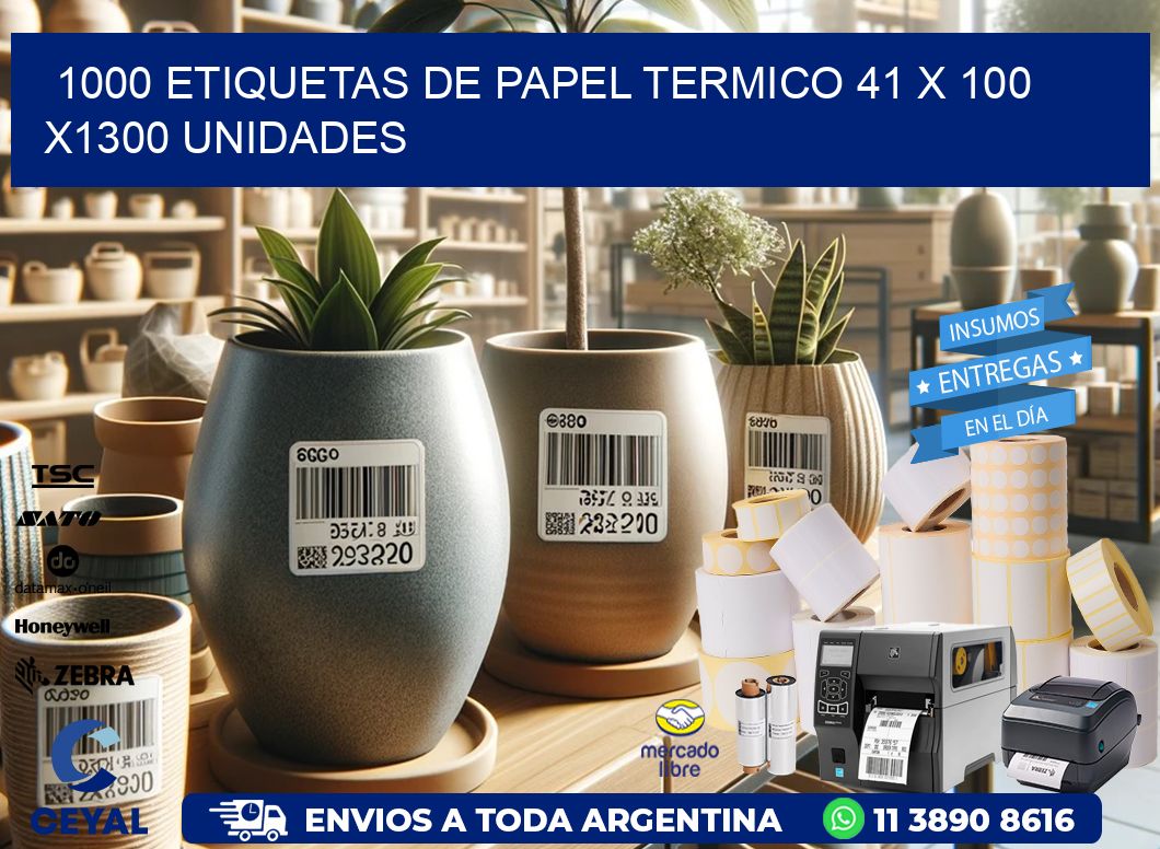 1000 ETIQUETAS DE PAPEL TERMICO 41 x 100 X1300 UNIDADES