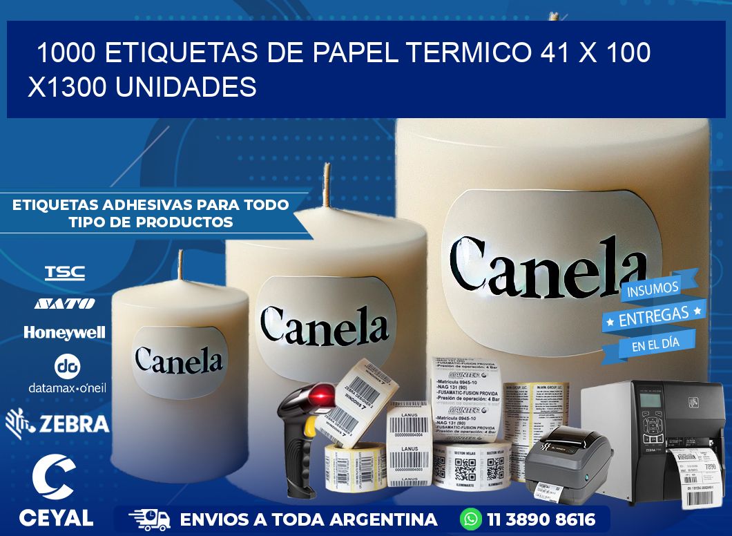 1000 ETIQUETAS DE PAPEL TERMICO 41 x 100 X1300 UNIDADES