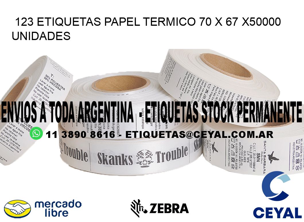 123 ETIQUETAS PAPEL TERMICO 70 x 67 X50000 UNIDADES