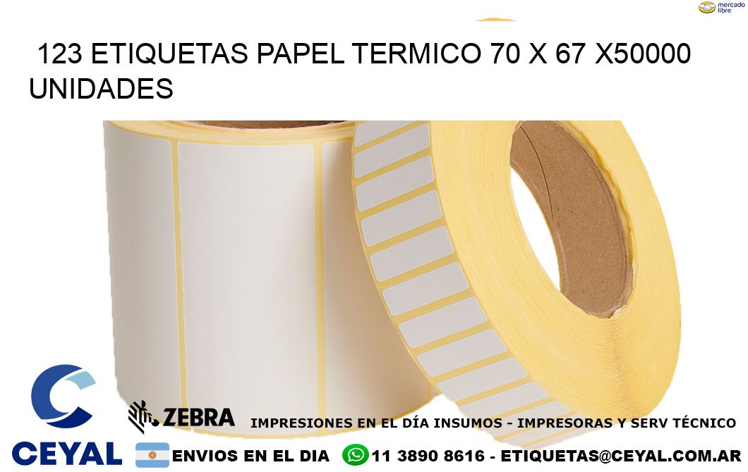123 ETIQUETAS PAPEL TERMICO 70 x 67 X50000 UNIDADES