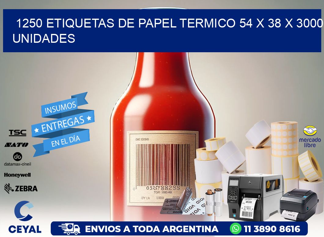 1250 ETIQUETAS DE PAPEL TERMICO 54 x 38 X 3000 UNIDADES