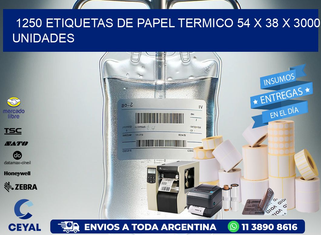 1250 ETIQUETAS DE PAPEL TERMICO 54 x 38 X 3000 UNIDADES