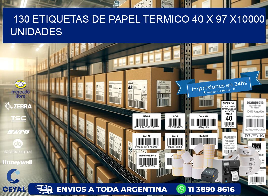 130 ETIQUETAS DE PAPEL TERMICO 40 x 97 X10000 UNIDADES