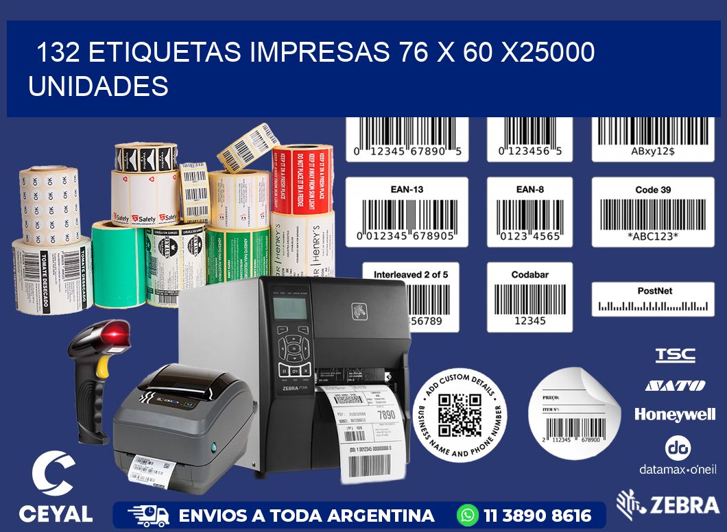 132 ETIQUETAS IMPRESAS 76 x 60 X25000 UNIDADES