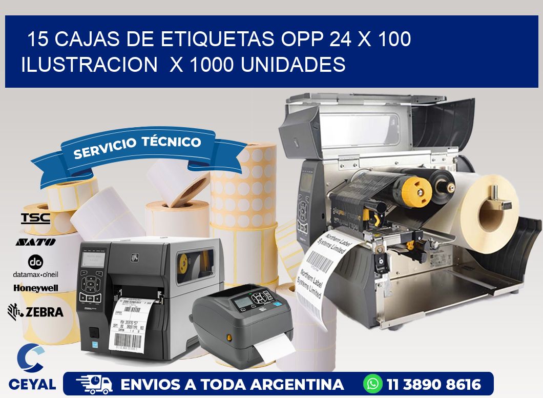 15 CAJAS DE ETIQUETAS OPP 24 x 100 ILUSTRACION  X 1000 UNIDADES