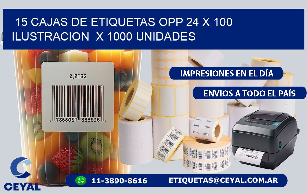 15 CAJAS DE ETIQUETAS OPP 24 x 100 ILUSTRACION  X 1000 UNIDADES