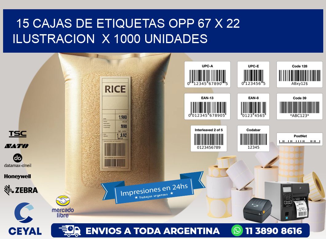 15 CAJAS DE ETIQUETAS OPP 67 x 22 ILUSTRACION  X 1000 UNIDADES