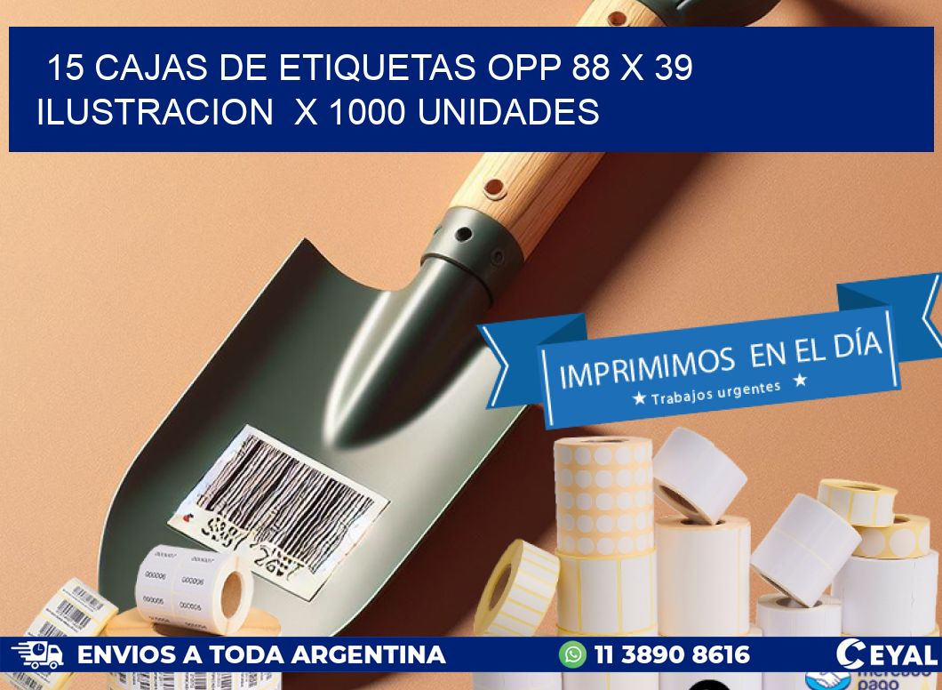 15 CAJAS DE ETIQUETAS OPP 88 x 39 ILUSTRACION  X 1000 UNIDADES