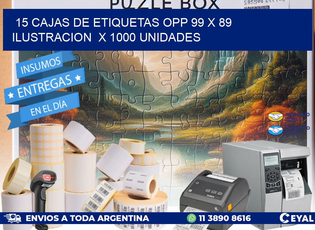 15 CAJAS DE ETIQUETAS OPP 99 x 89 ILUSTRACION  X 1000 UNIDADES