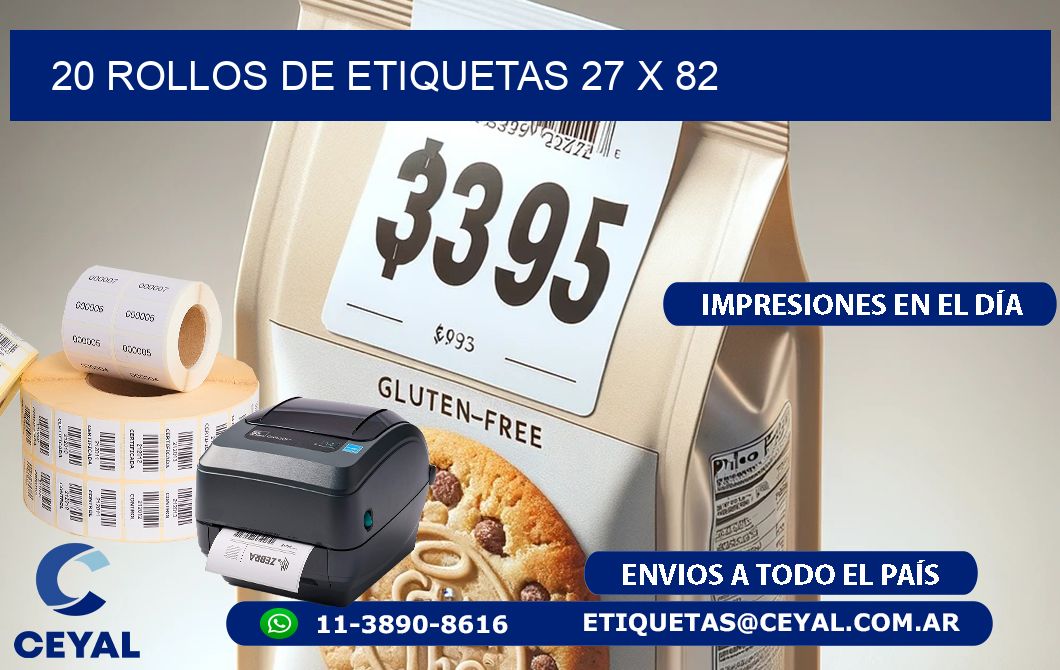 20 ROLLOS DE ETIQUETAS 27 x 82