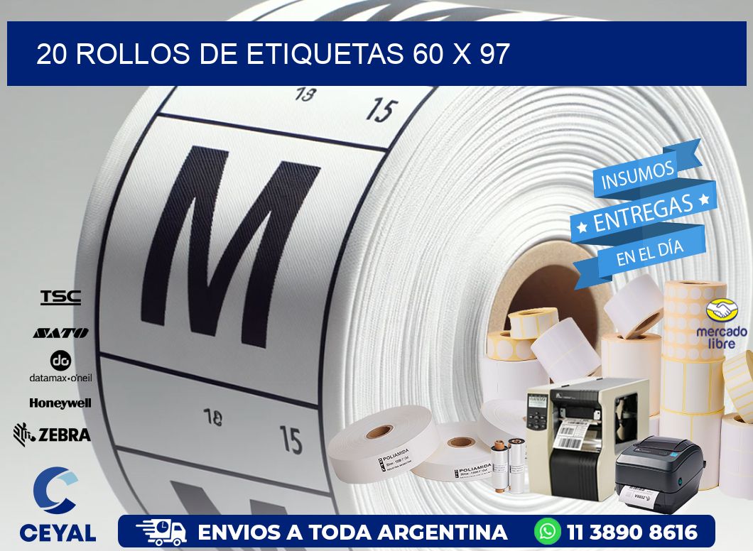 20 ROLLOS DE ETIQUETAS 60 x 97