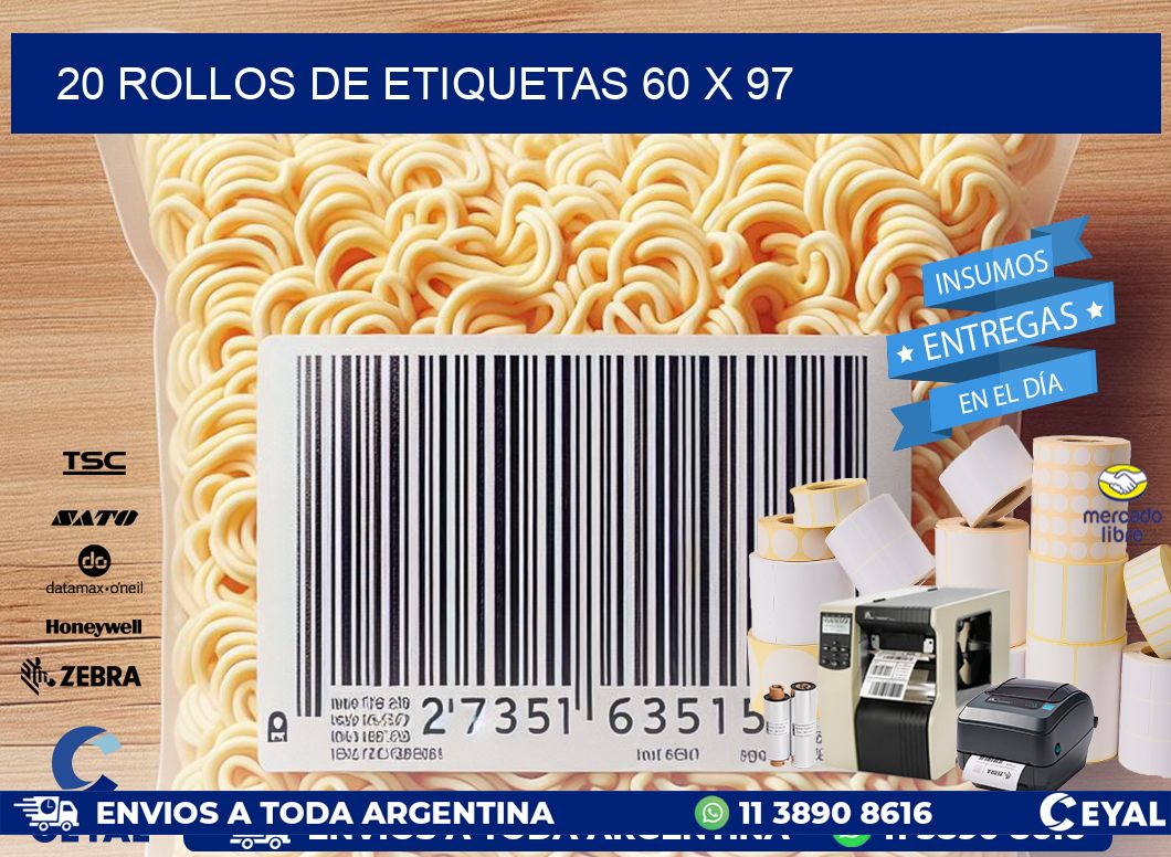 20 ROLLOS DE ETIQUETAS 60 x 97