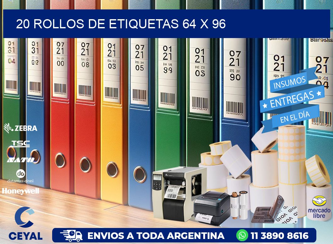 20 ROLLOS DE ETIQUETAS 64 x 96