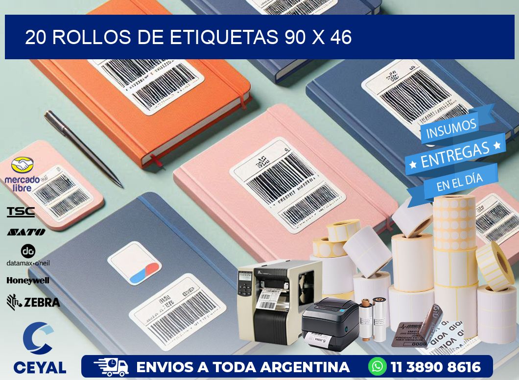 20 ROLLOS DE ETIQUETAS 90 x 46