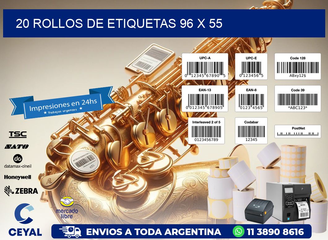 20 ROLLOS DE ETIQUETAS 96 x 55