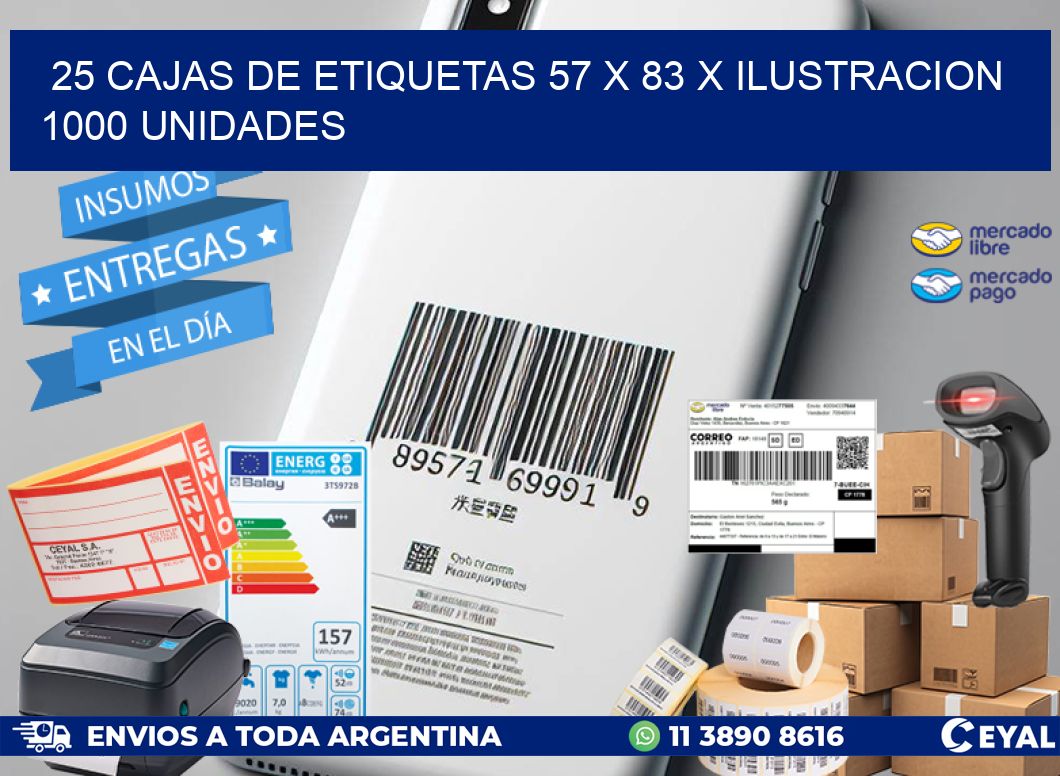 25 CAJAS DE ETIQUETAS 57 x 83 X ILUSTRACION 1000 UNIDADES