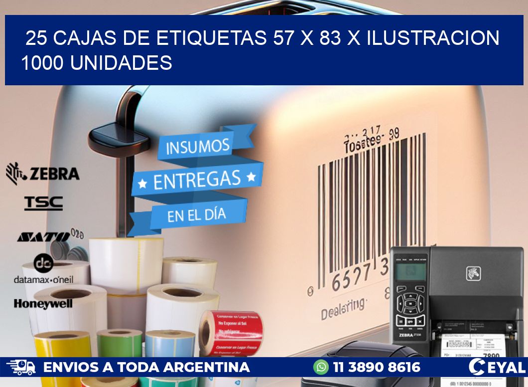 25 CAJAS DE ETIQUETAS 57 x 83 X ILUSTRACION 1000 UNIDADES