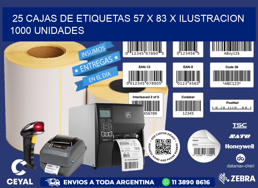 25 CAJAS DE ETIQUETAS 57 x 83 X ILUSTRACION 1000 UNIDADES