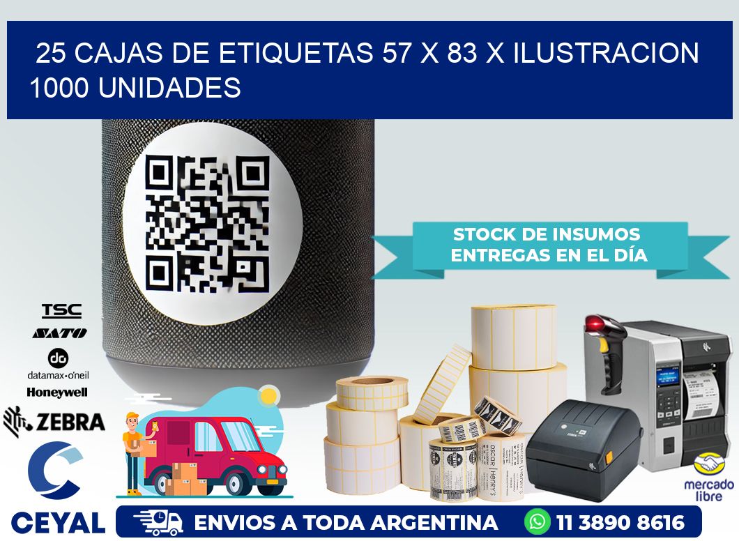 25 CAJAS DE ETIQUETAS 57 x 83 X ILUSTRACION 1000 UNIDADES