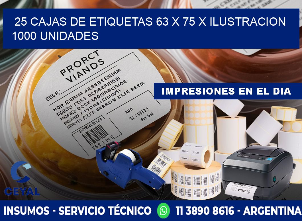 25 CAJAS DE ETIQUETAS 63 x 75 X ILUSTRACION 1000 UNIDADES