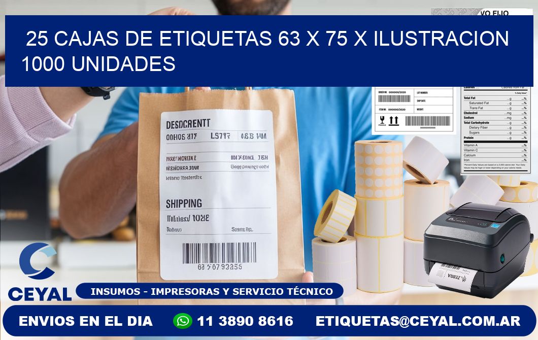 25 CAJAS DE ETIQUETAS 63 x 75 X ILUSTRACION 1000 UNIDADES