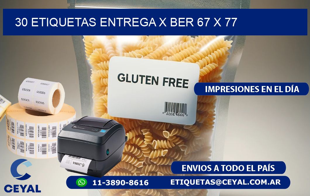 30 ETIQUETAS ENTREGA X BER 67 x 77