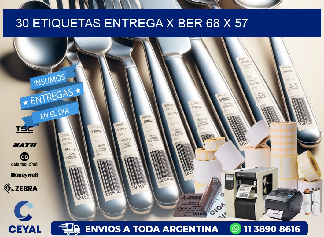 30 ETIQUETAS ENTREGA X BER 68 x 57