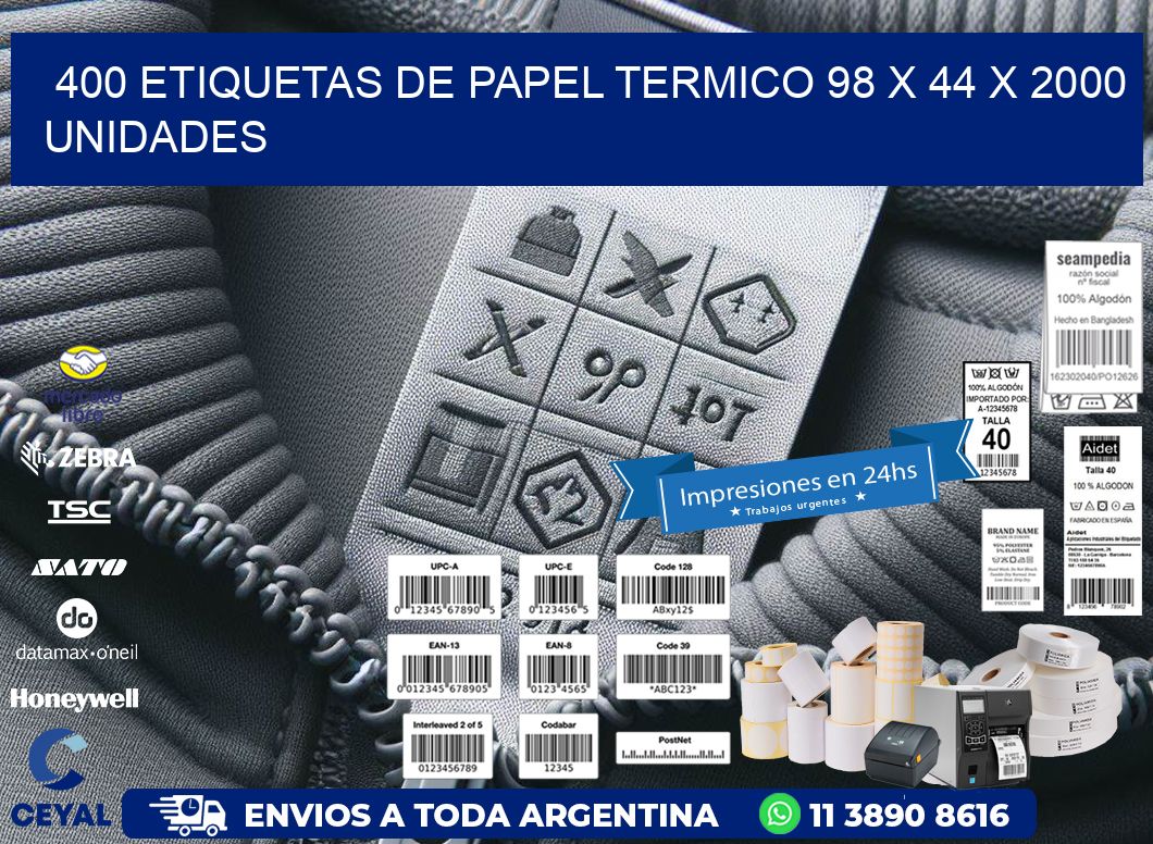 400 ETIQUETAS DE PAPEL TERMICO 98 x 44 X 2000 UNIDADES