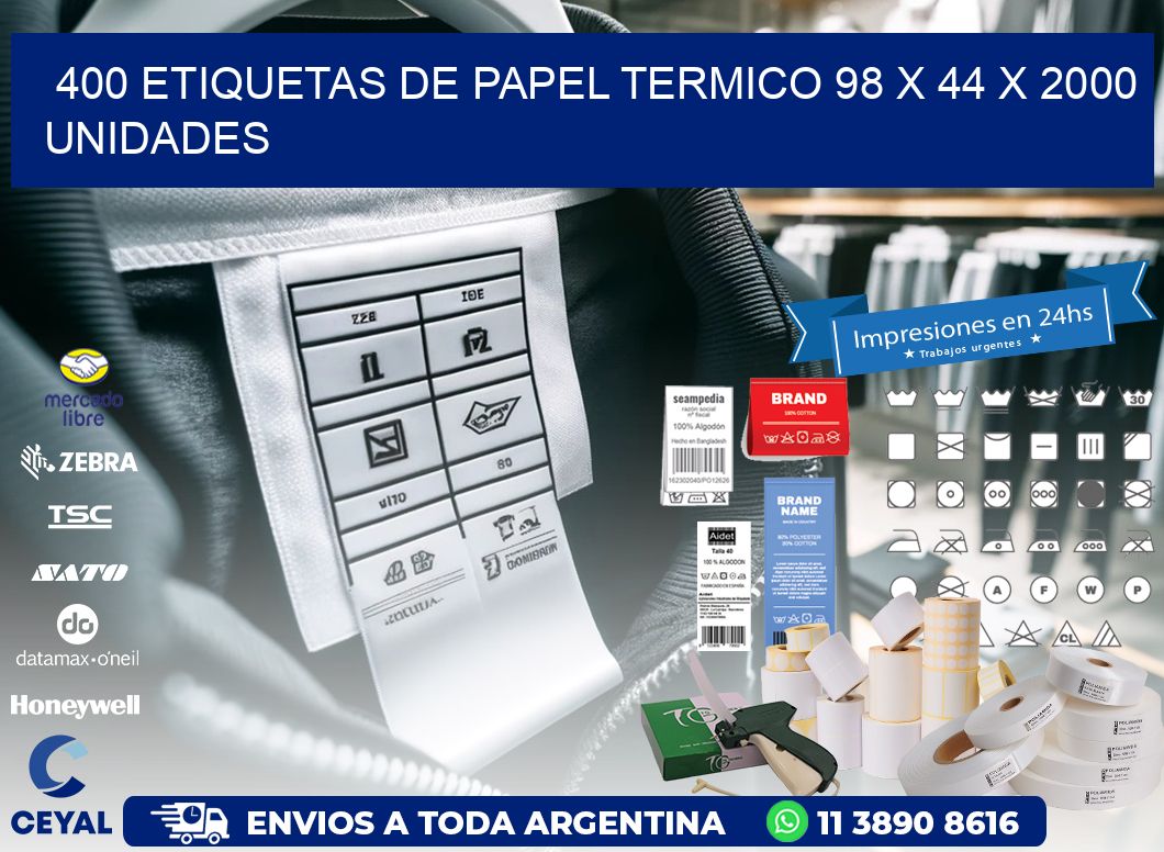 400 ETIQUETAS DE PAPEL TERMICO 98 x 44 X 2000 UNIDADES