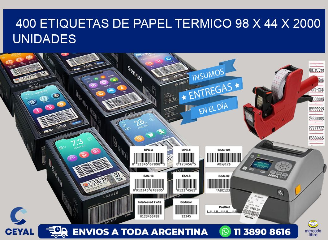 400 ETIQUETAS DE PAPEL TERMICO 98 x 44 X 2000 UNIDADES