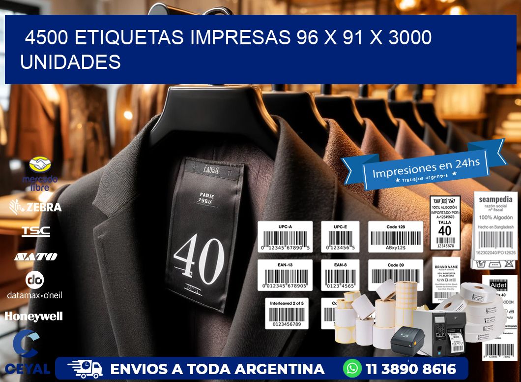 4500 ETIQUETAS IMPRESAS 96 x 91 X 3000 UNIDADES