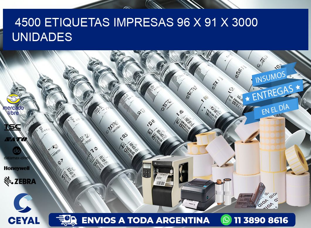 4500 ETIQUETAS IMPRESAS 96 x 91 X 3000 UNIDADES