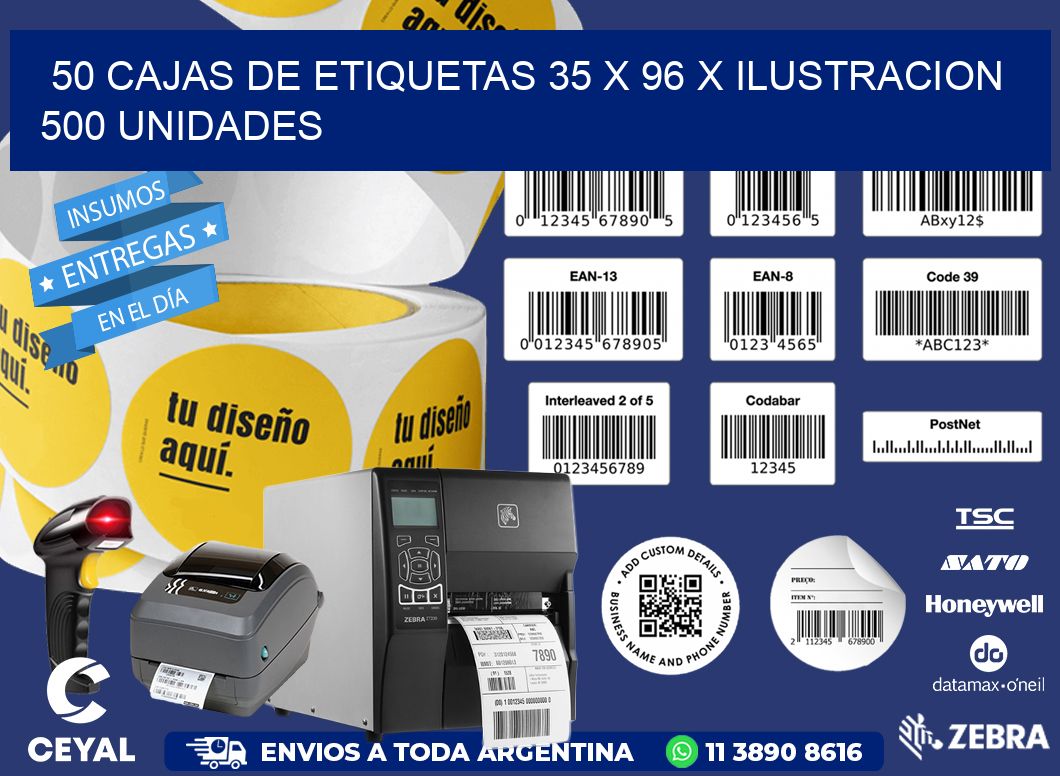 50 CAJAS DE ETIQUETAS 35 x 96 X ILUSTRACION 500 UNIDADES