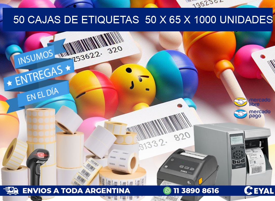 50 CAJAS DE ETIQUETAS  50 x 65 X 1000 UNIDADES