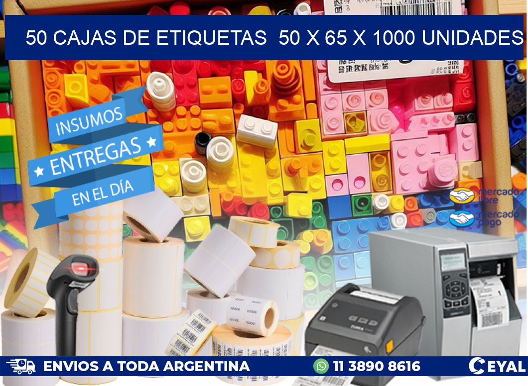 50 CAJAS DE ETIQUETAS  50 x 65 X 1000 UNIDADES