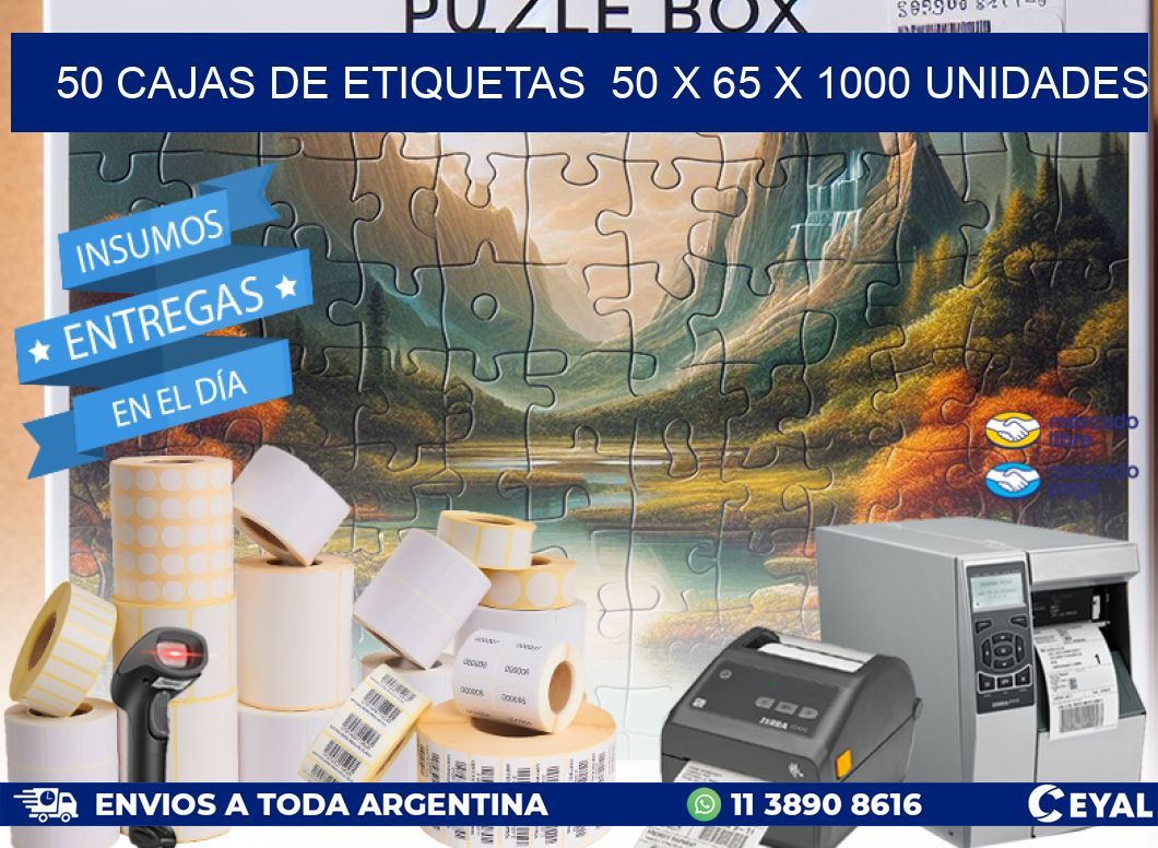 50 CAJAS DE ETIQUETAS  50 x 65 X 1000 UNIDADES