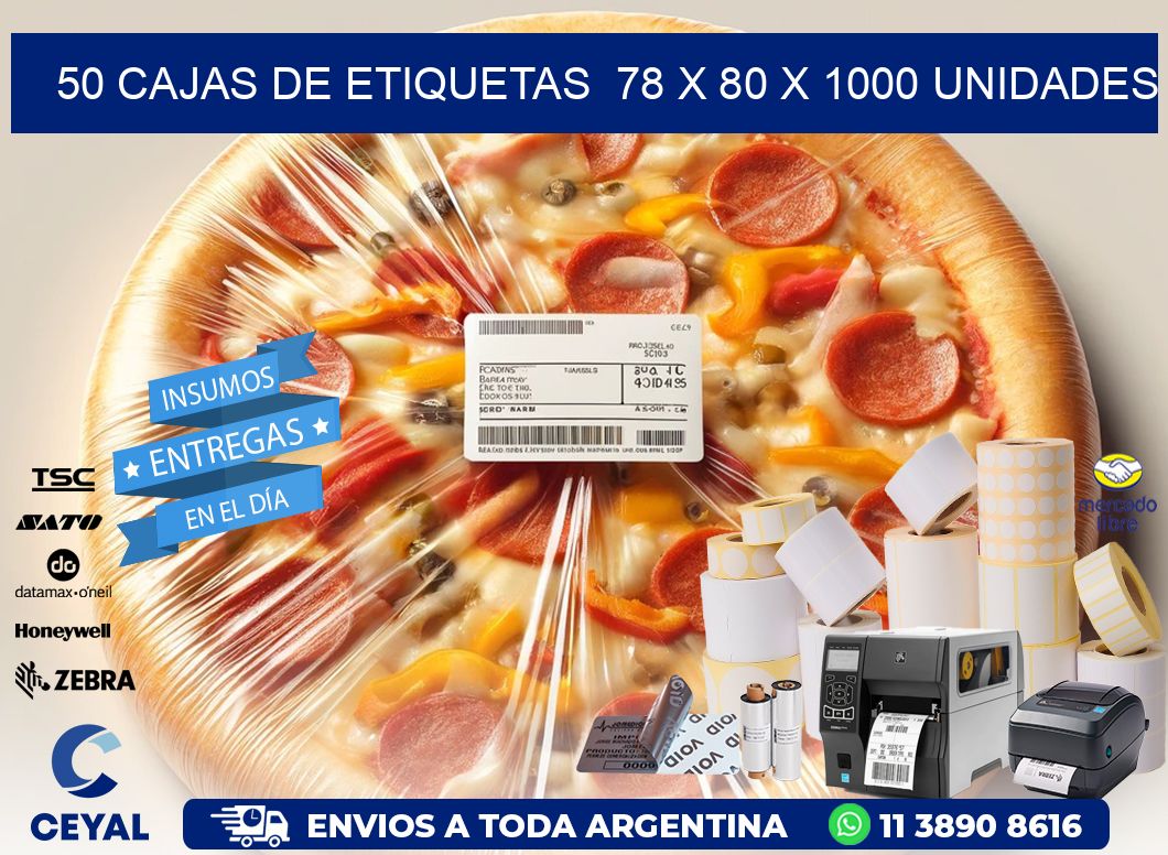 50 CAJAS DE ETIQUETAS  78 x 80 X 1000 UNIDADES