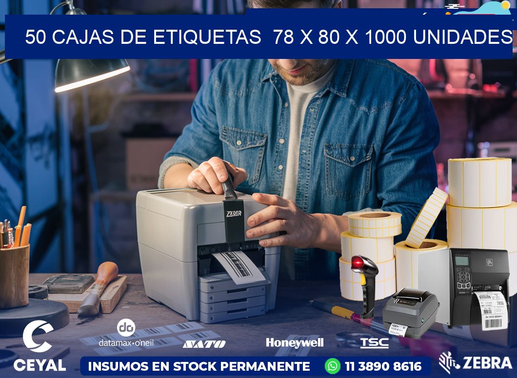 50 CAJAS DE ETIQUETAS  78 x 80 X 1000 UNIDADES