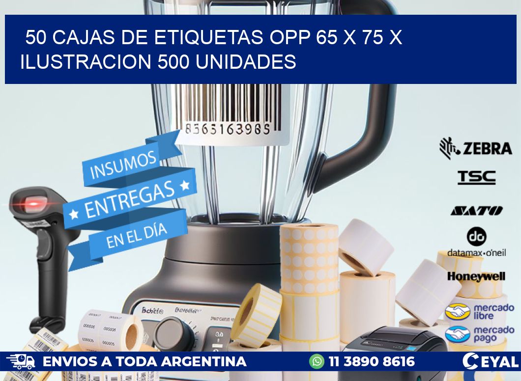 50 CAJAS DE ETIQUETAS OPP 65 x 75 X ILUSTRACION 500 UNIDADES