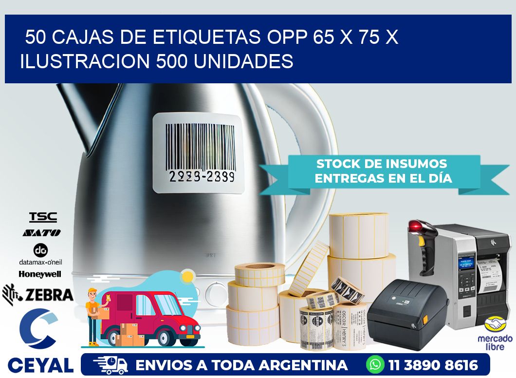 50 CAJAS DE ETIQUETAS OPP 65 x 75 X ILUSTRACION 500 UNIDADES