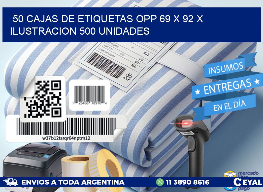 50 CAJAS DE ETIQUETAS OPP 69 x 92 X ILUSTRACION 500 UNIDADES