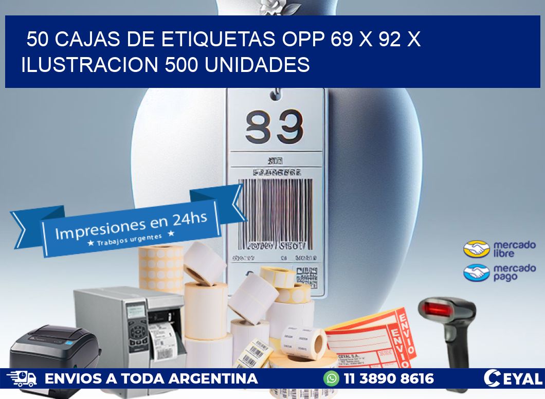 50 CAJAS DE ETIQUETAS OPP 69 x 92 X ILUSTRACION 500 UNIDADES