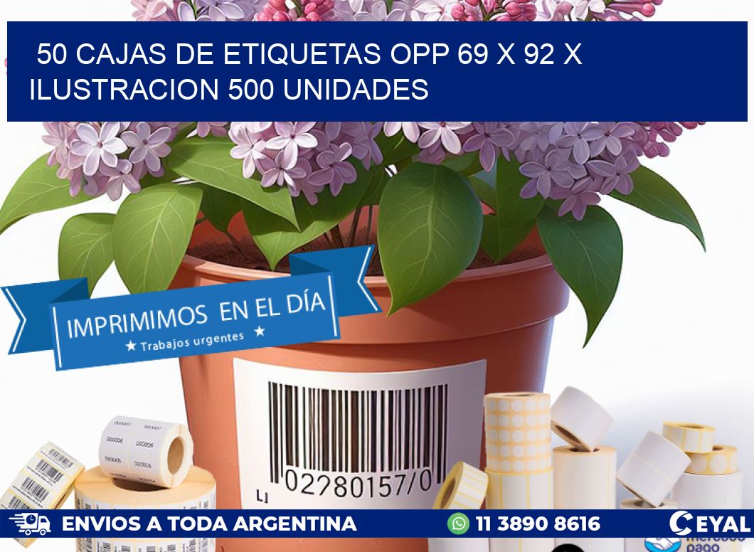 50 CAJAS DE ETIQUETAS OPP 69 x 92 X ILUSTRACION 500 UNIDADES