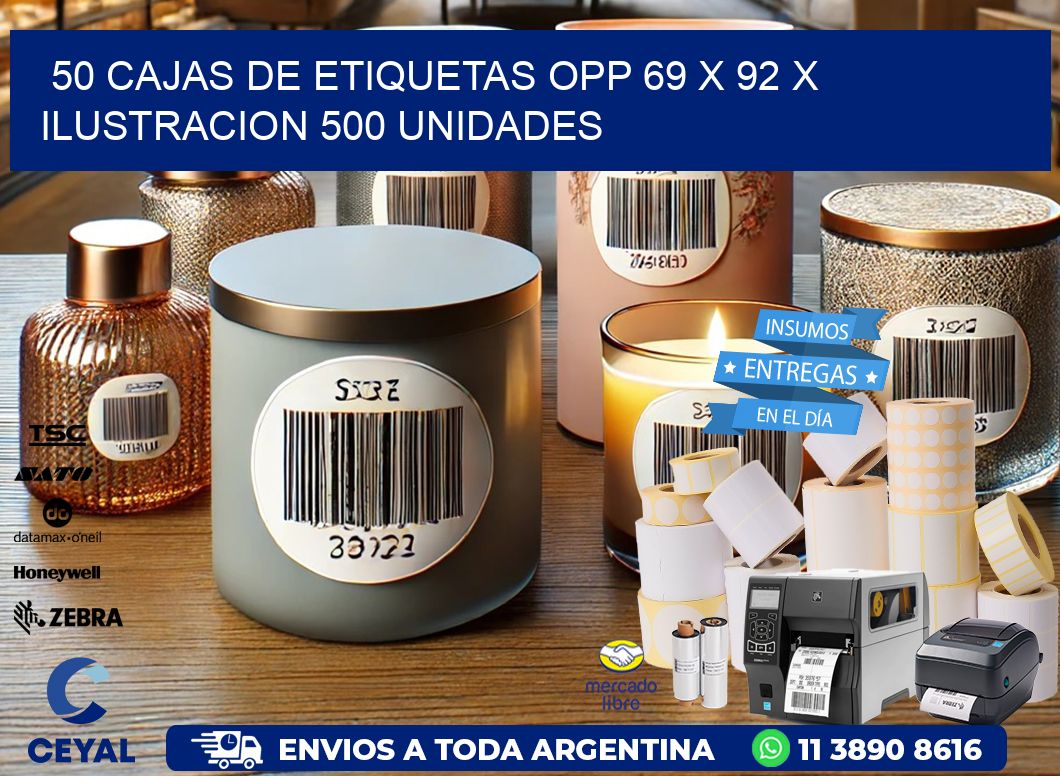 50 CAJAS DE ETIQUETAS OPP 69 x 92 X ILUSTRACION 500 UNIDADES