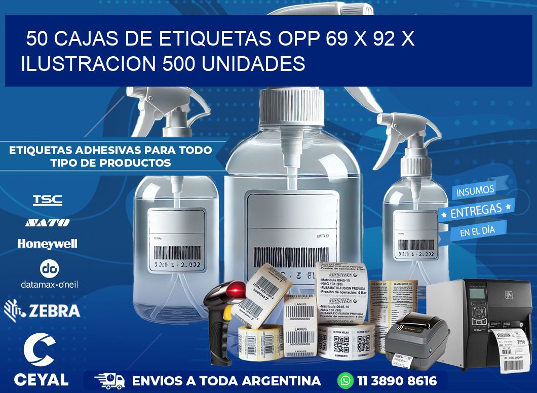 50 CAJAS DE ETIQUETAS OPP 69 x 92 X ILUSTRACION 500 UNIDADES