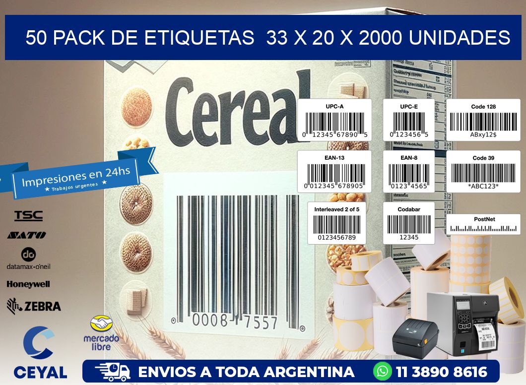 50 PACK DE ETIQUETAS  33 x 20 X 2000 UNIDADES