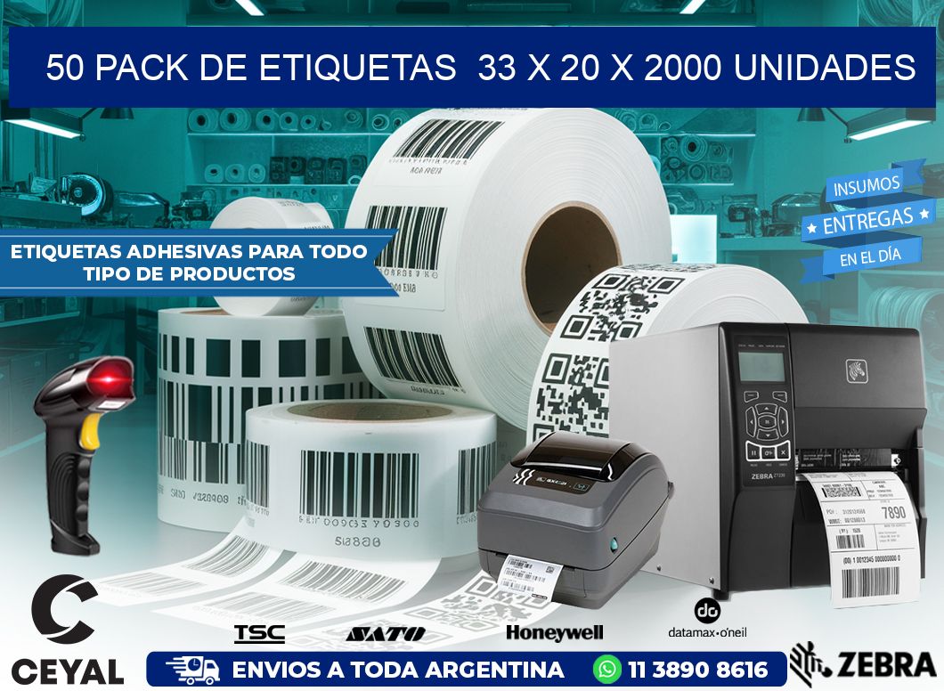 50 PACK DE ETIQUETAS  33 x 20 X 2000 UNIDADES