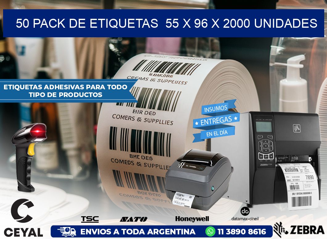 50 PACK DE ETIQUETAS  55 x 96 X 2000 UNIDADES